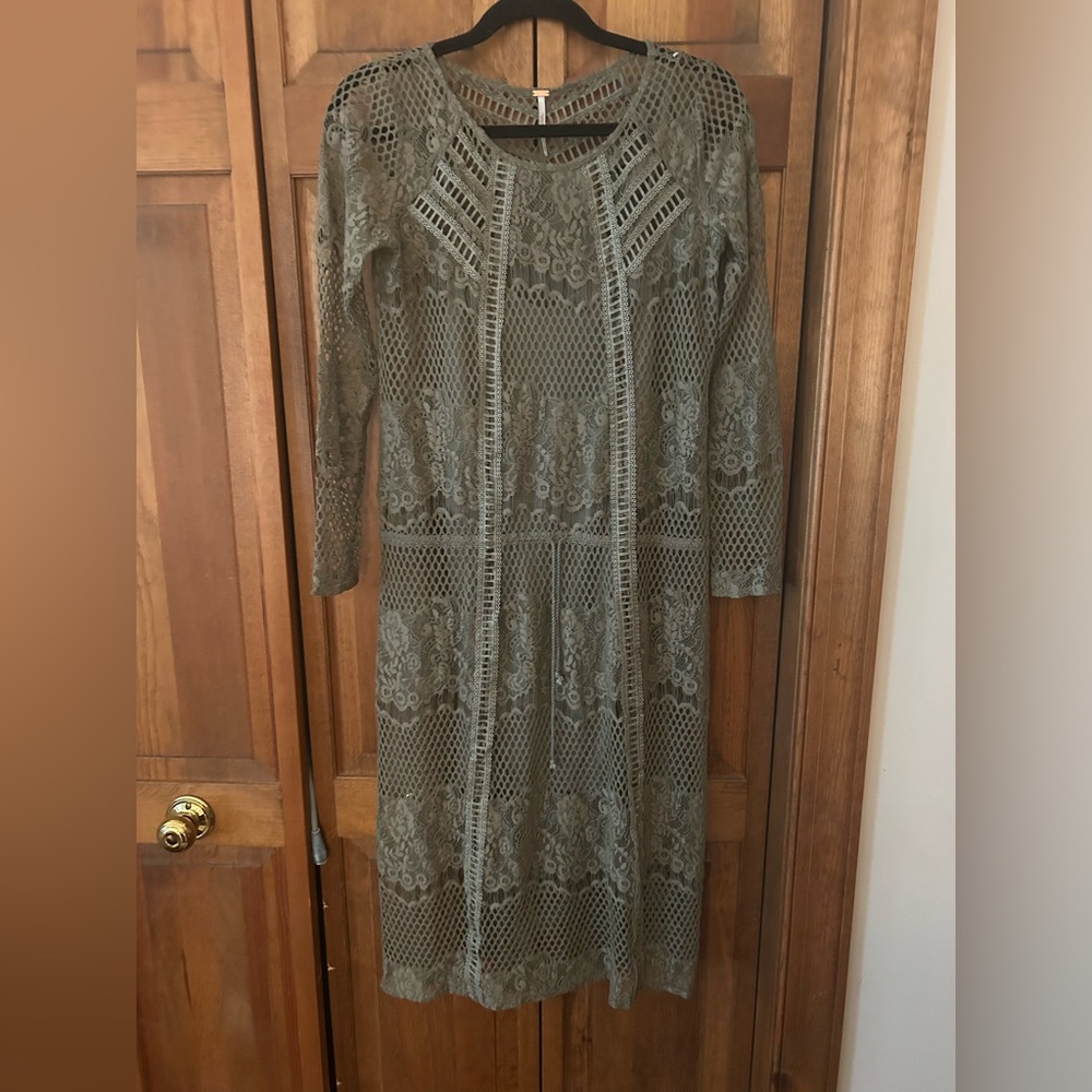 Free People Women’s Sz XS Green Cotton Blend Beachy Boho Summery Coastal Dress
